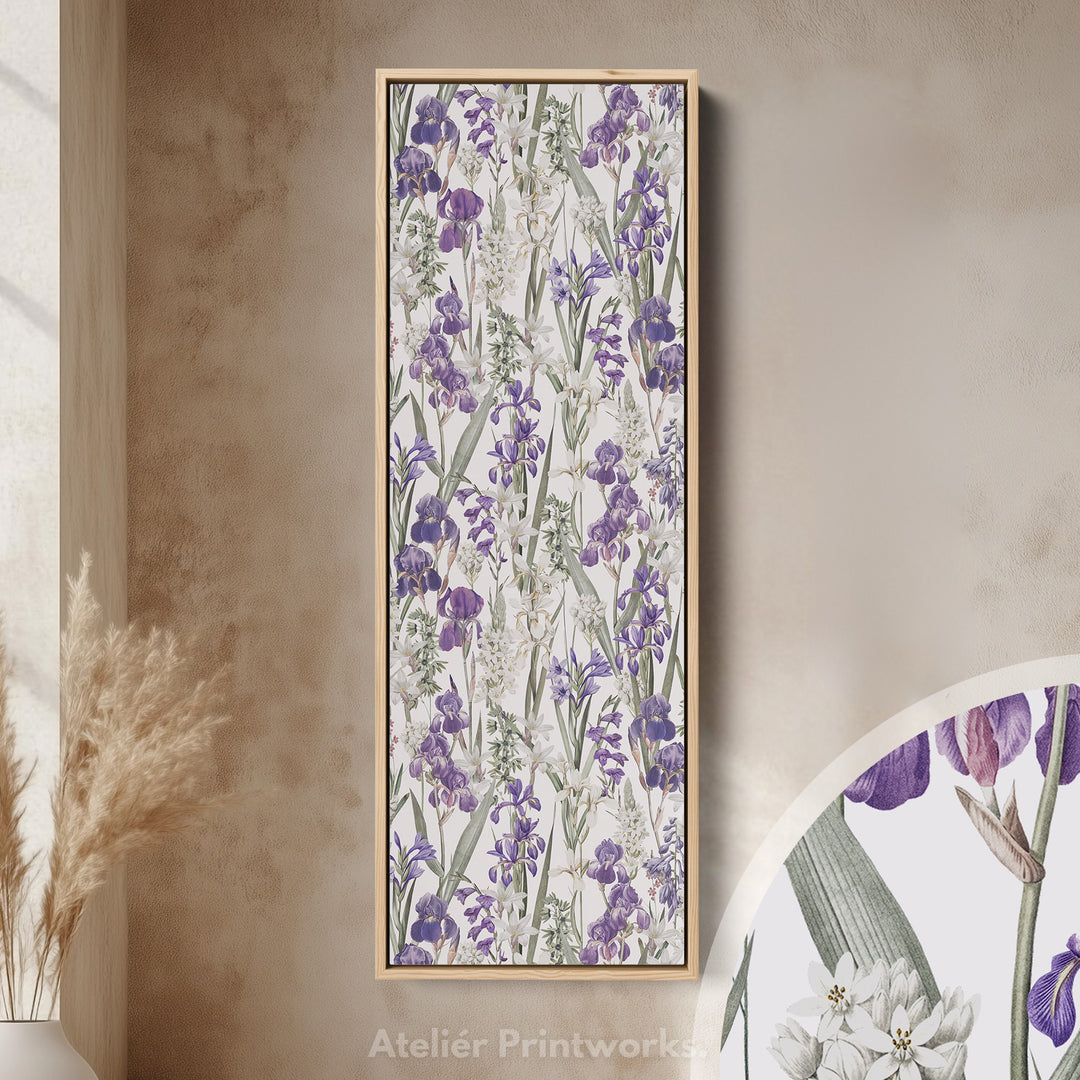 Tall Wall Art Purple Botanical Flowers Skinny Wall Art For Hallway