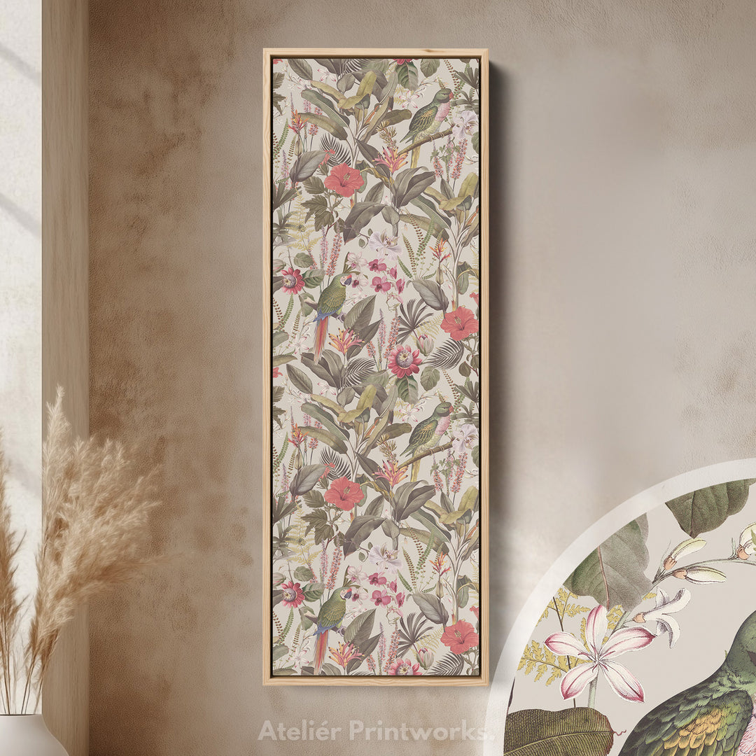 Skinny Wall Art Tropical Botanical Parrot Vertical Canvas For Hallway