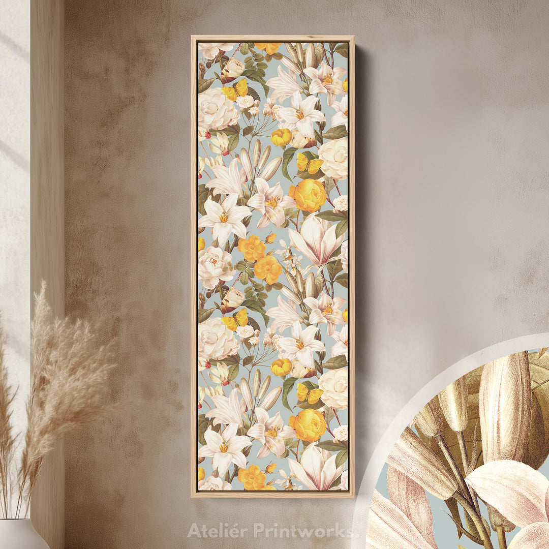 Long Vertical Canvas Yellow White Florals Narrow Wall Art For Kitchen
