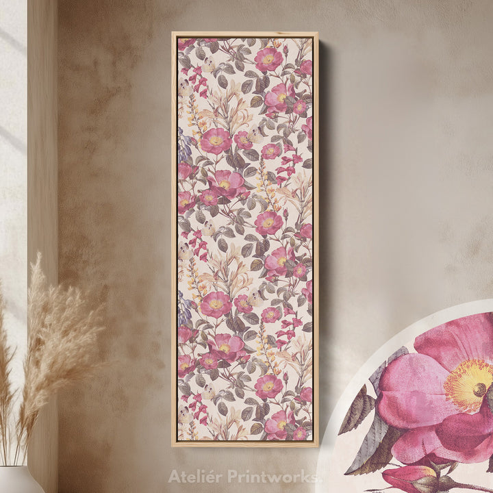 Tall Canvas Wall Art Pink Wildflowers Vertical Framed Canvas For Bedroom