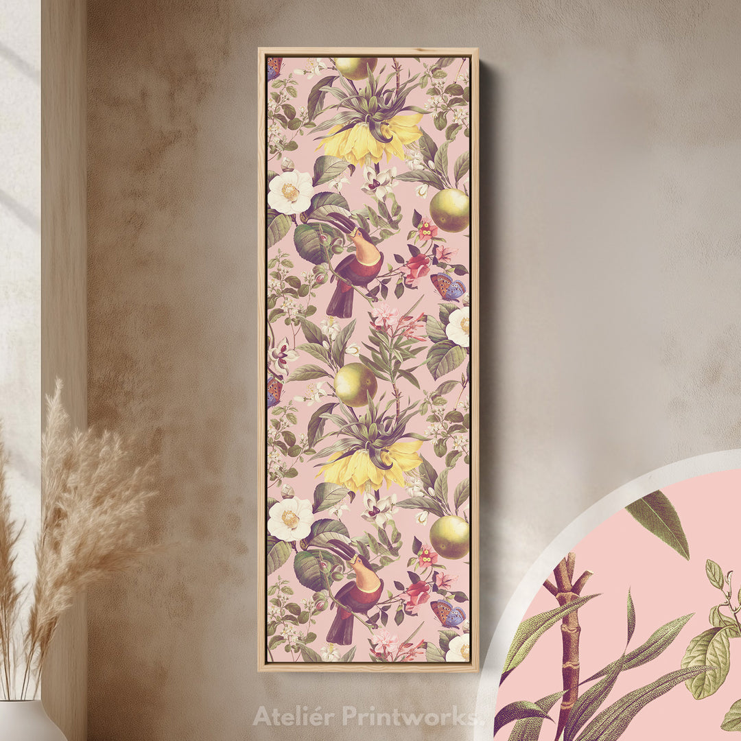 Vertical Wall Art Yellow Flowers And Pink Botanical Skinny Wall Art For Bedroom