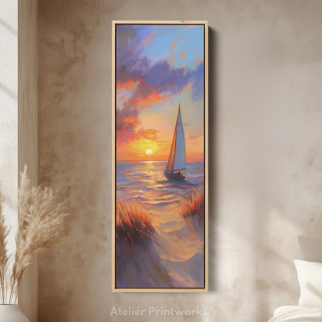 Sunset Sailing Boat Vertical Artwork