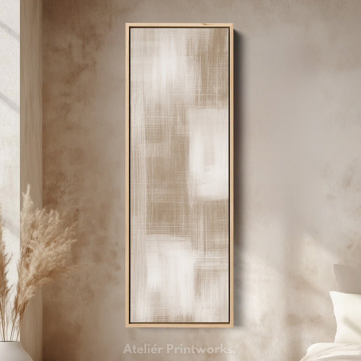 Beige & White Abstract Vertical Wall Decor Large Framed Canvas