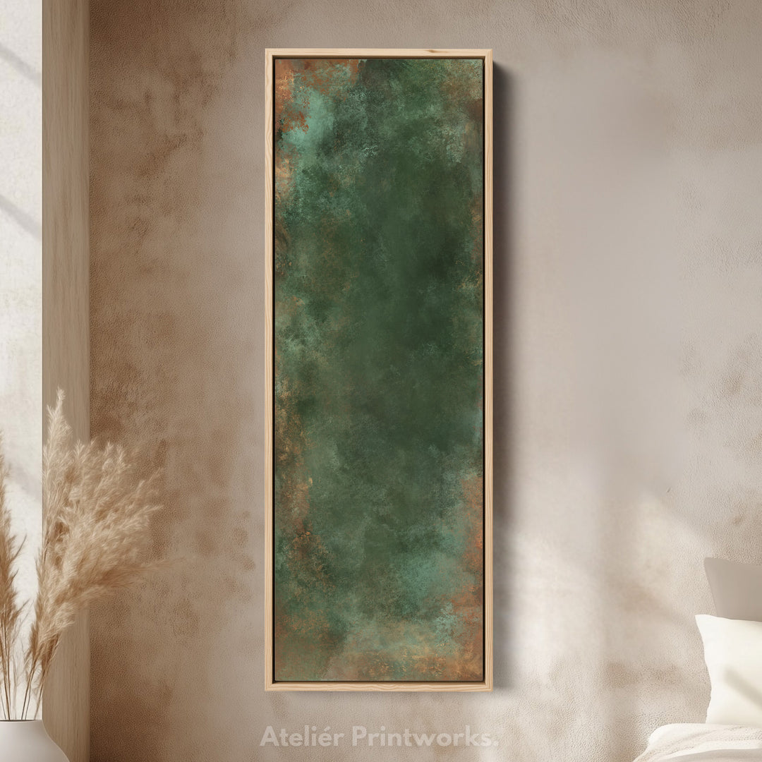 Dark Green and Copper Abstract Vertical Wall Art Large Canvas Wall Decor