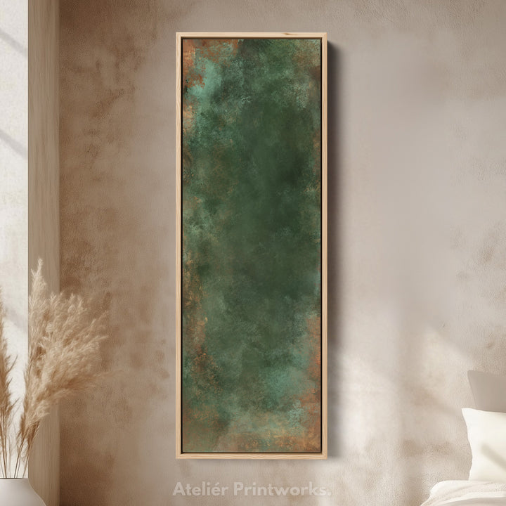Dark Green and Copper Abstract Vertical Wall Art Large Canvas Wall Decor