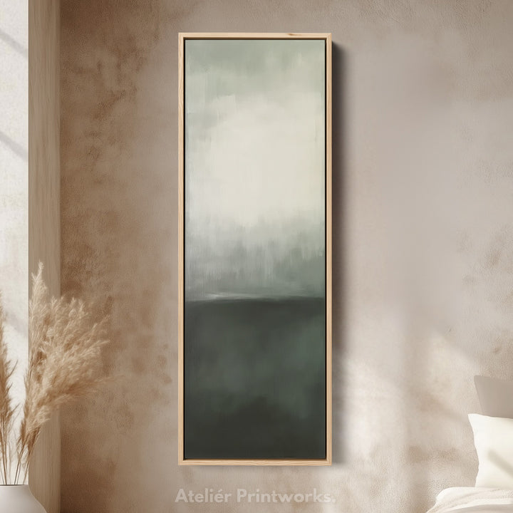 Abstract Long Thin Artwork Green & Grey Wall Art