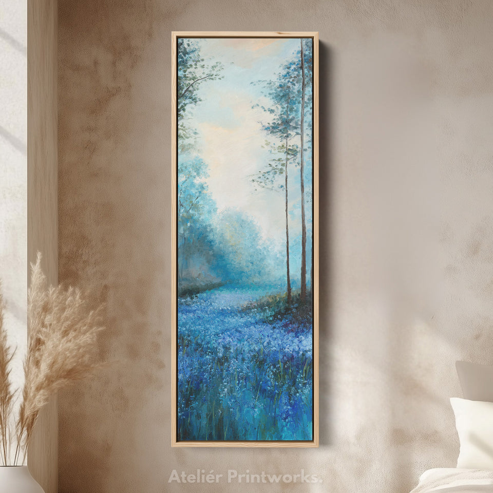 Vertical Long Wall Art Bluebell Forest Large Canvas Decor