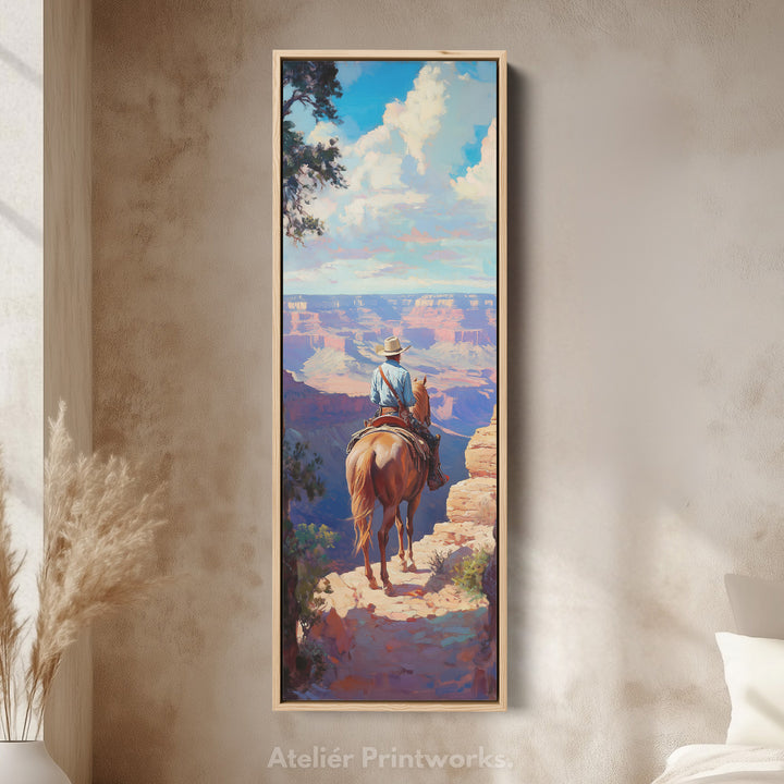 Western Cowboy Large Canvas Framed Wall Art Long Vertical Wall Decor