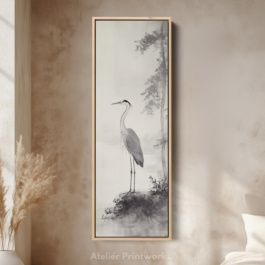 Vintage Heron Narrow Tall Wall Art Large Framed Picture