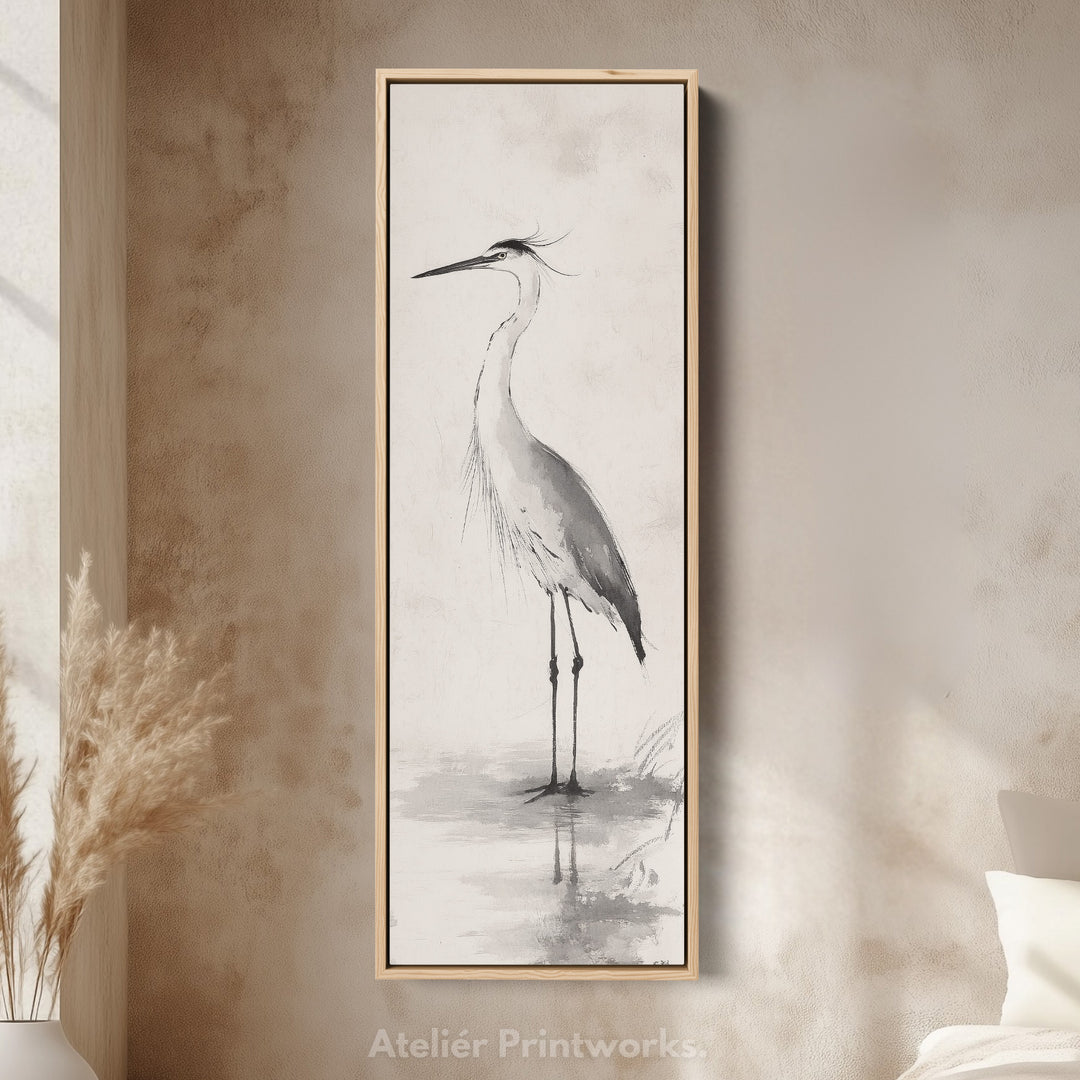Neutral Heron Narrow Tall Wall Art Large Framed Picture