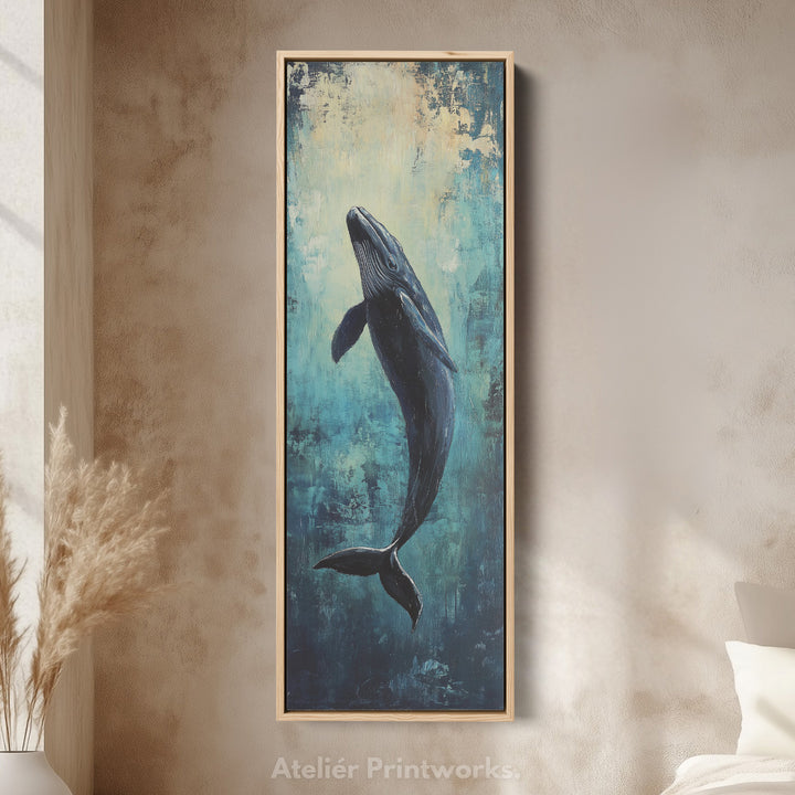 Long Narrow Vertical Whale Large Canvas Wall Decor