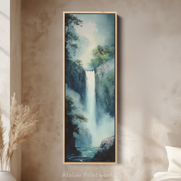 Waterfall Vertical Tall Wall Art Large Framed Canvas