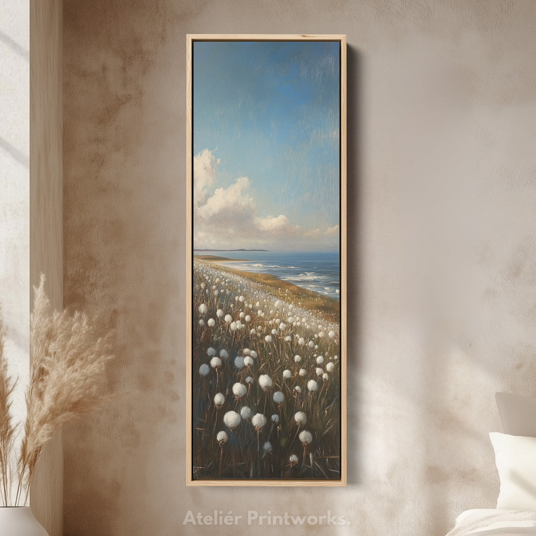 White Cotton Wild Flower Vertical Tall Wall Art Large Framed Canvas