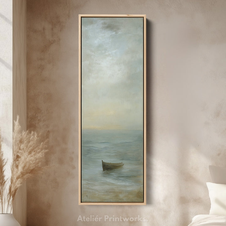 Neutral Coastal Framed Vertical Long Canvas Wall Art Prints for Living Room