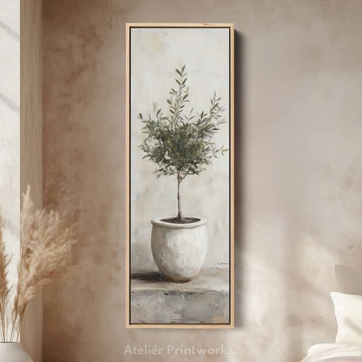 Rustic Olive Tree Long Narrow Vertical Wall Art Canvas