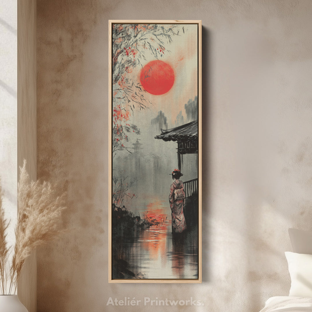 Japanese Geisha Long Narrow Framed Canvas Wall Art For Living Room