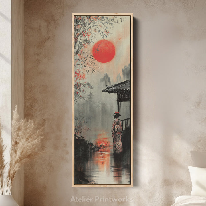 Japanese Geisha Long Narrow Framed Canvas Wall Art For Living Room