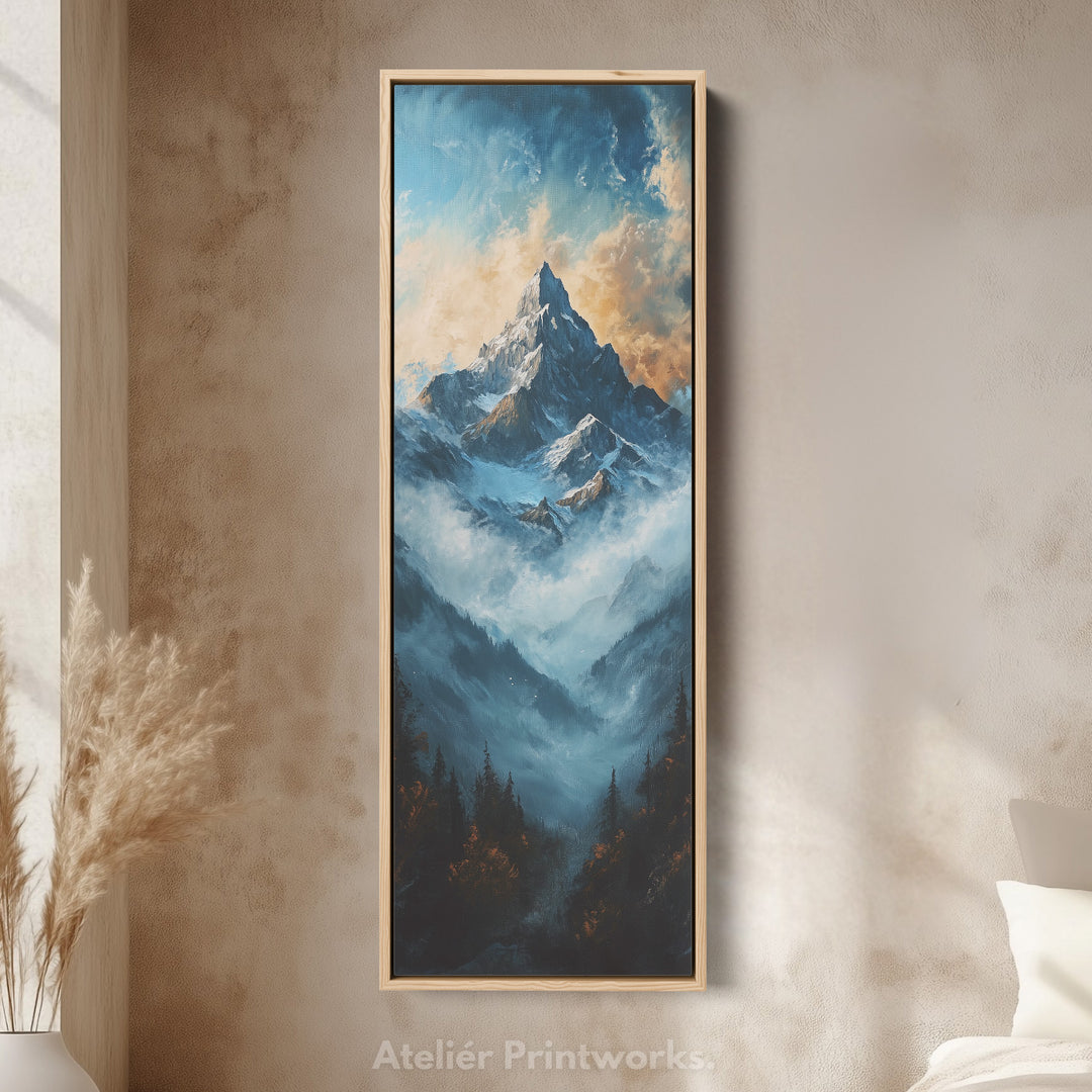 Paysage de montagne toile encadrée longue et étroite pour salon