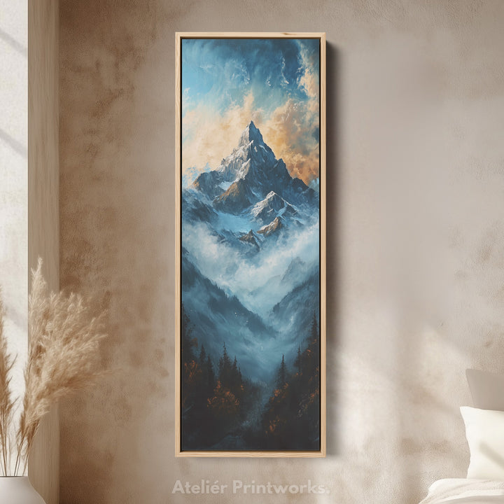 Paysage de montagne toile encadrée longue et étroite pour salon