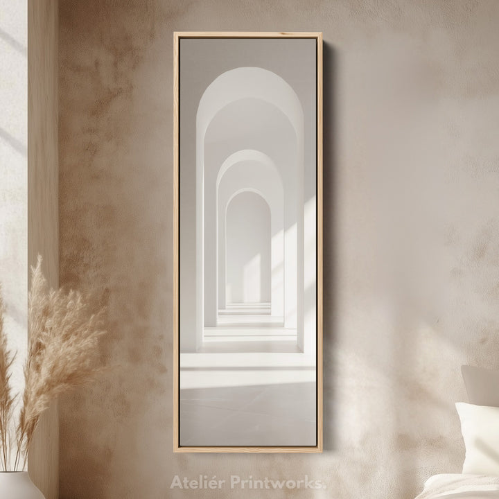 Minimalist White Arch Tall Vertical Framed Canvas Decor