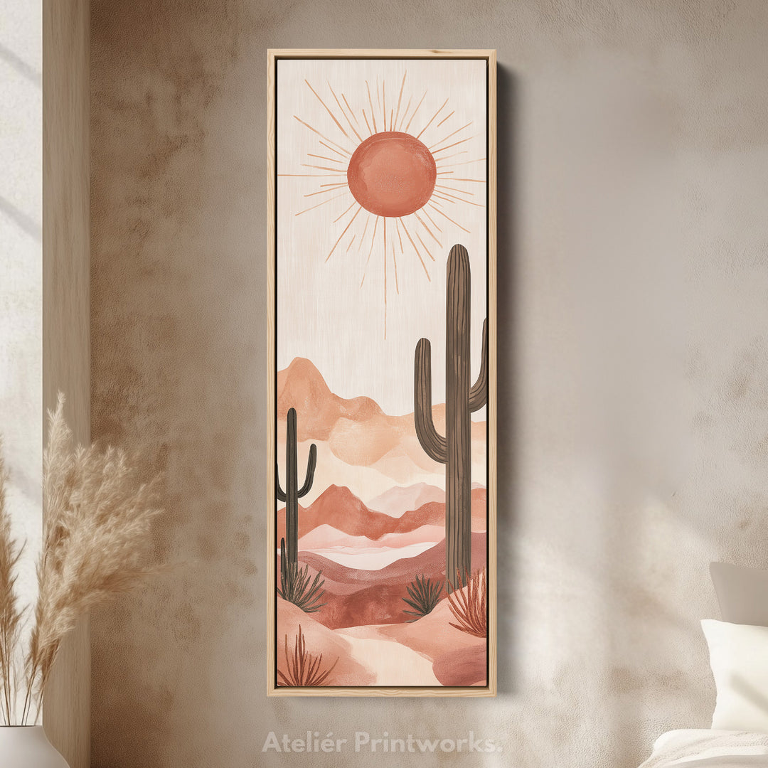 Long Tall Vertical Framed Canvas Wall Art Cacti Desert Landscape