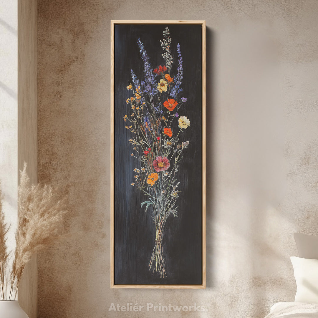 Wild Flower Kitchen Wall Art Long Vertical Framed Canvas Decor