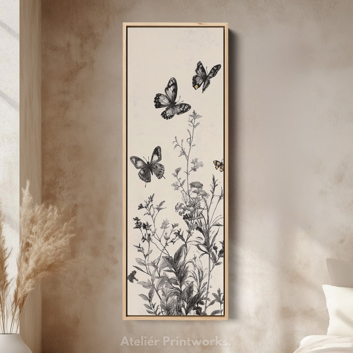 Botanical Wildflower Butterflies Vertical Long Wall Decor
