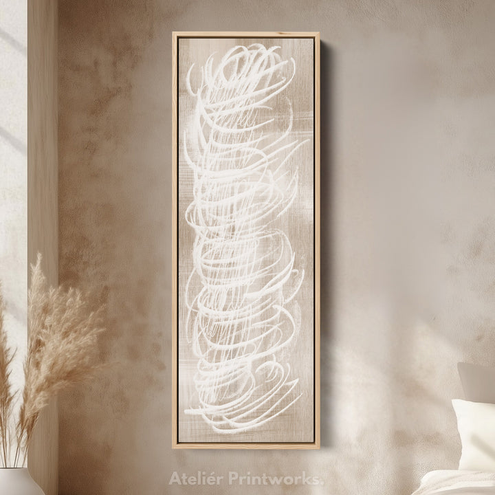 Abstract White Minimalist Long Vertical Framed Canvas Wall Decor