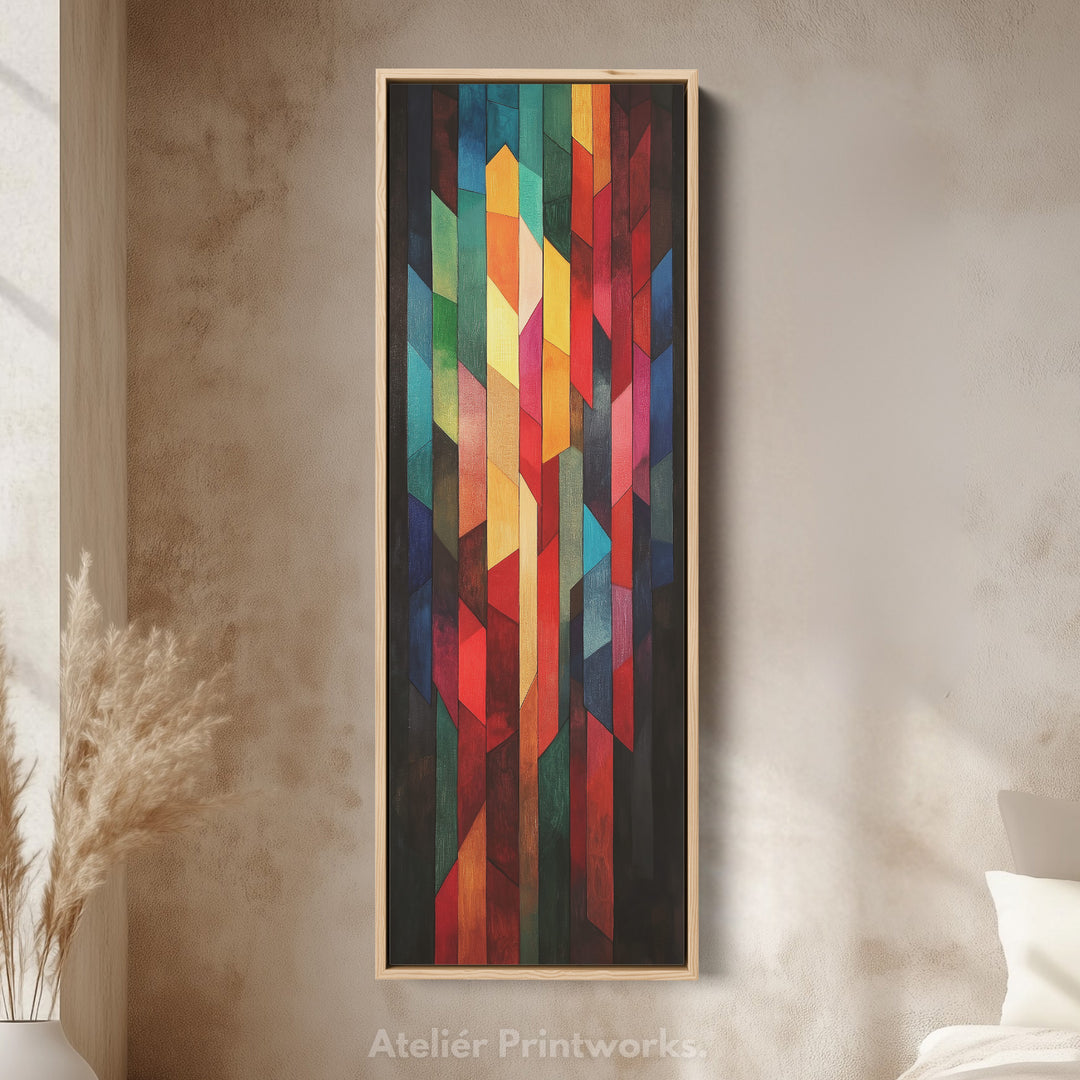 Geometric Colourful Abstract Tall Skinny Wall Decor Framed Canvas