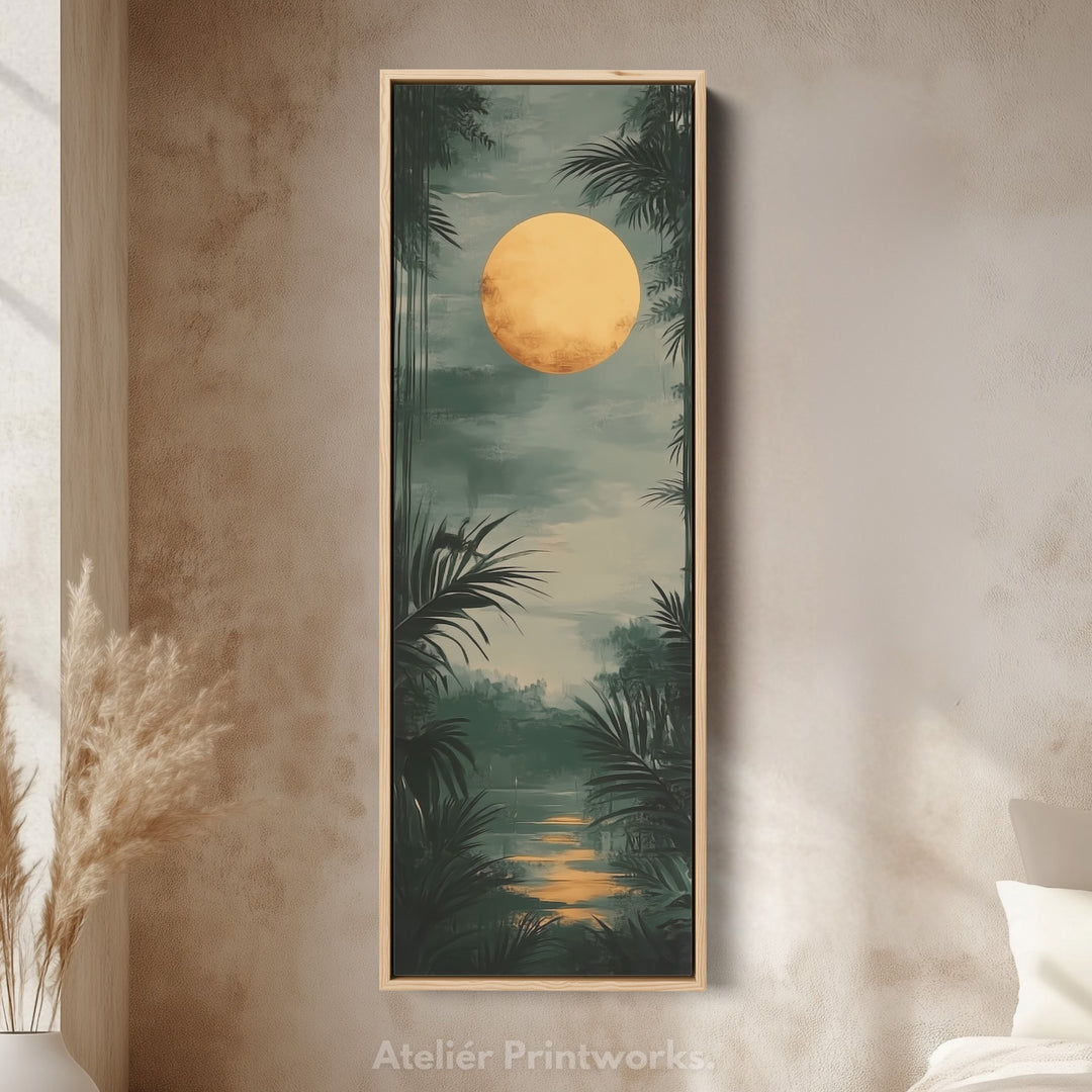 Golden Moon Long Living Room Framed Canvas Wall Decor