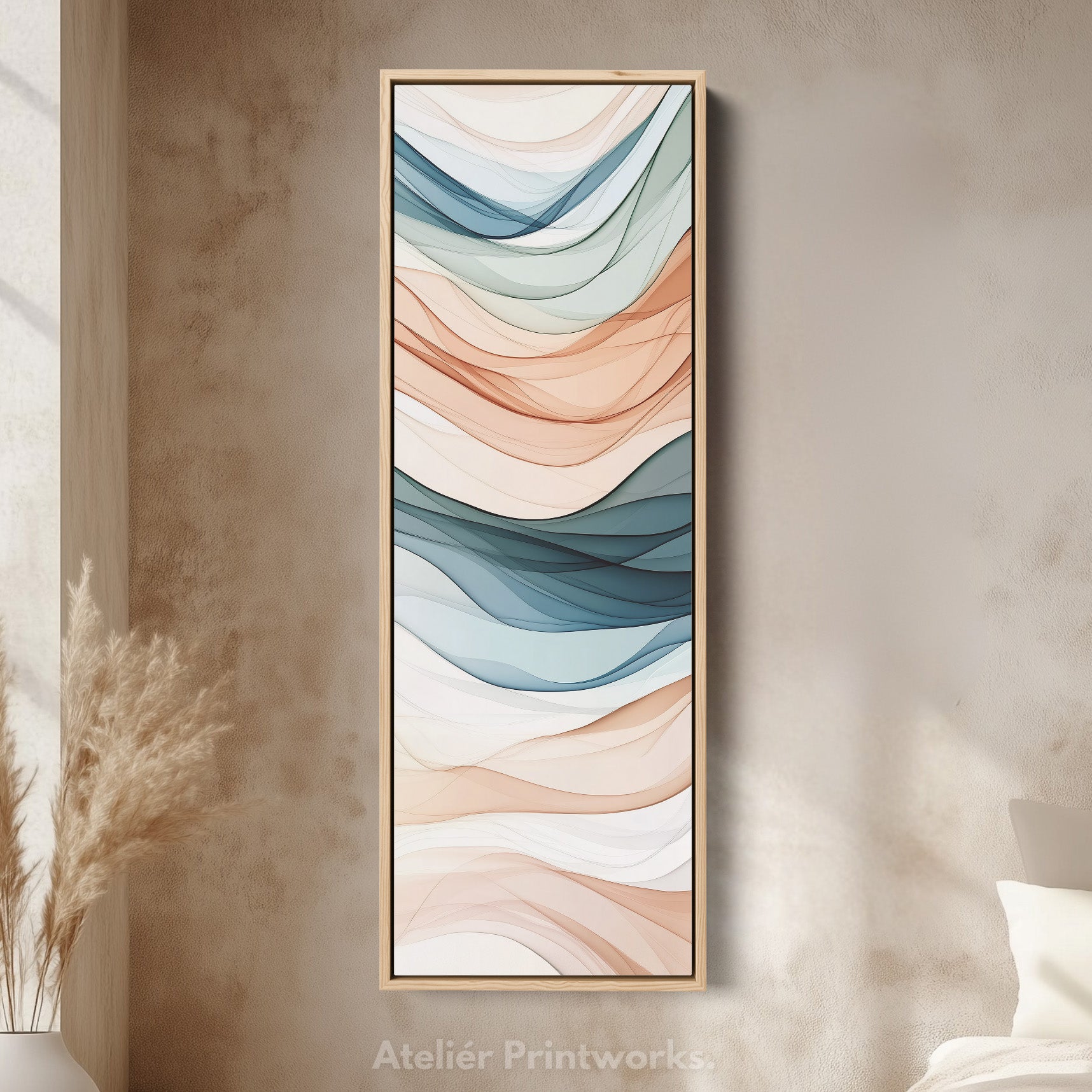 WTW アート　A4 Large Size Vertical Panel Wall Art Oil Painting Green Blue Grey