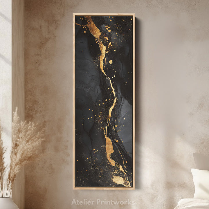 Vertical Bedroom Wall Art Gold & Black Abstract