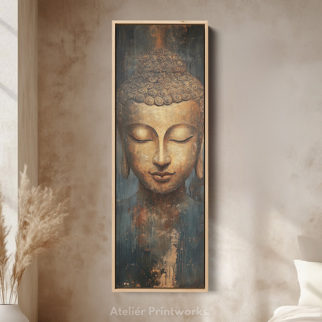 Golden Buddah Vertical Long Framed Canvas Wall Art