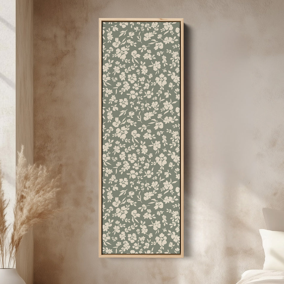 Portrait Wall Art White Floral Silhouettes Tall Canvas For Hallway