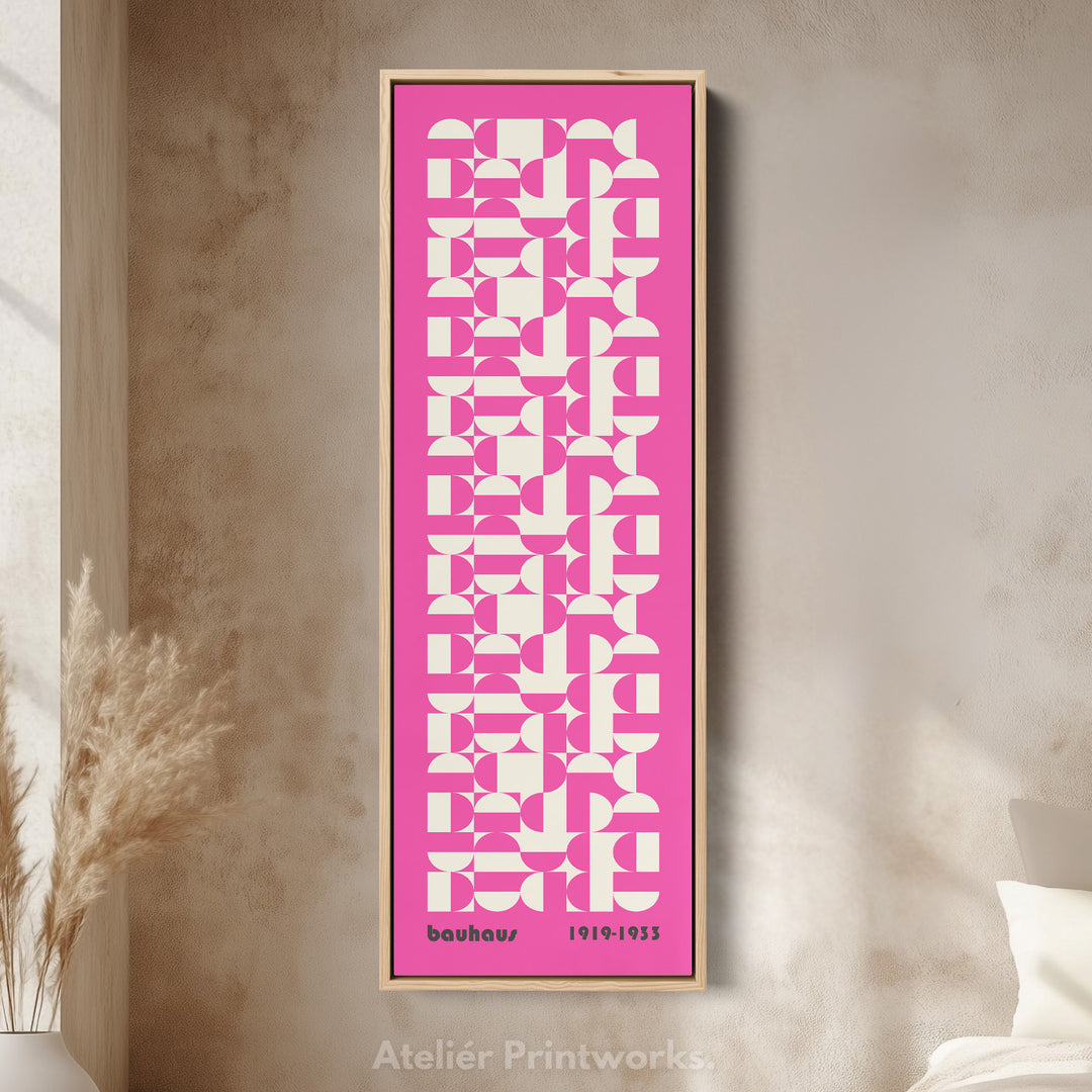 Vertical Long Wall Art Pink & White Bauhaus Geometric