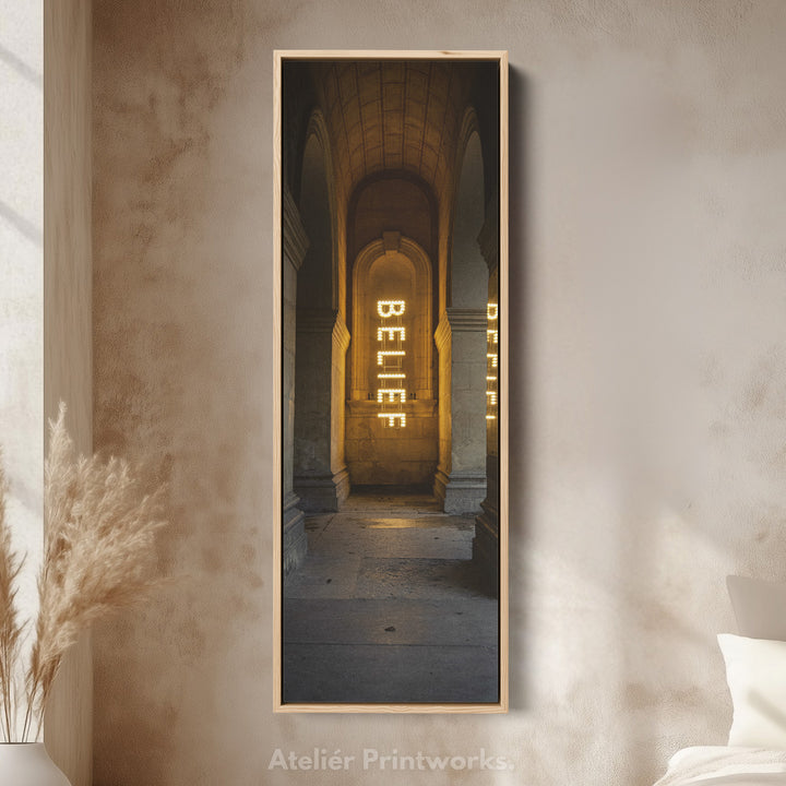 Long Vertical Wall Decor - Belief Framed Canvas