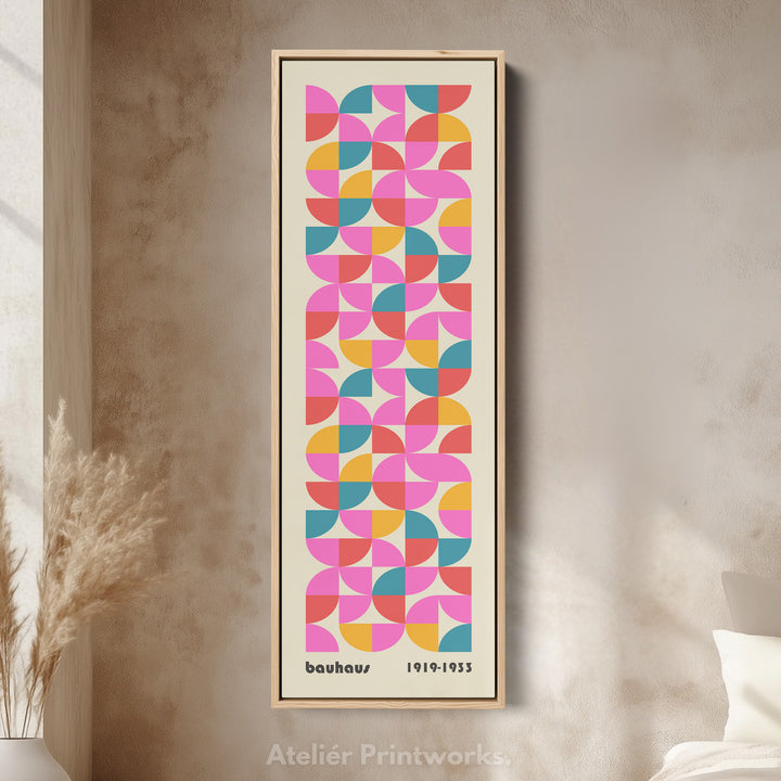 Narrow Long Framed Canvas Bauhaus Beige Geometric