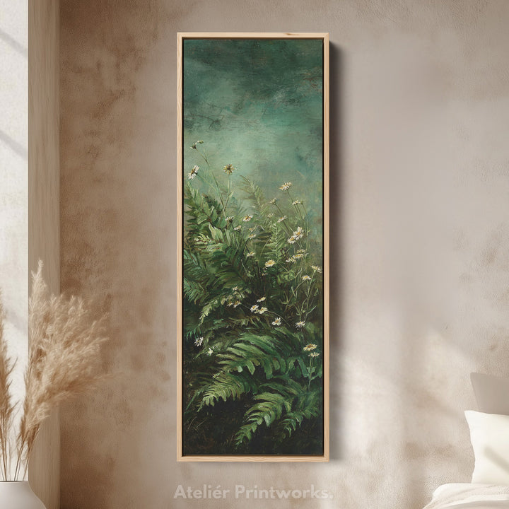 Dark Green Botanical Tall Framed Canvas – Vertical Wall Decor