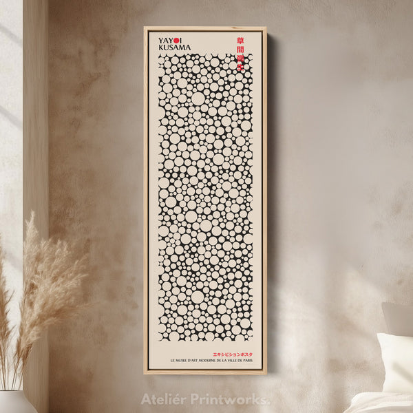 Yayoi Kusama Style Long Framed Canvas – Large Vertical Japanese