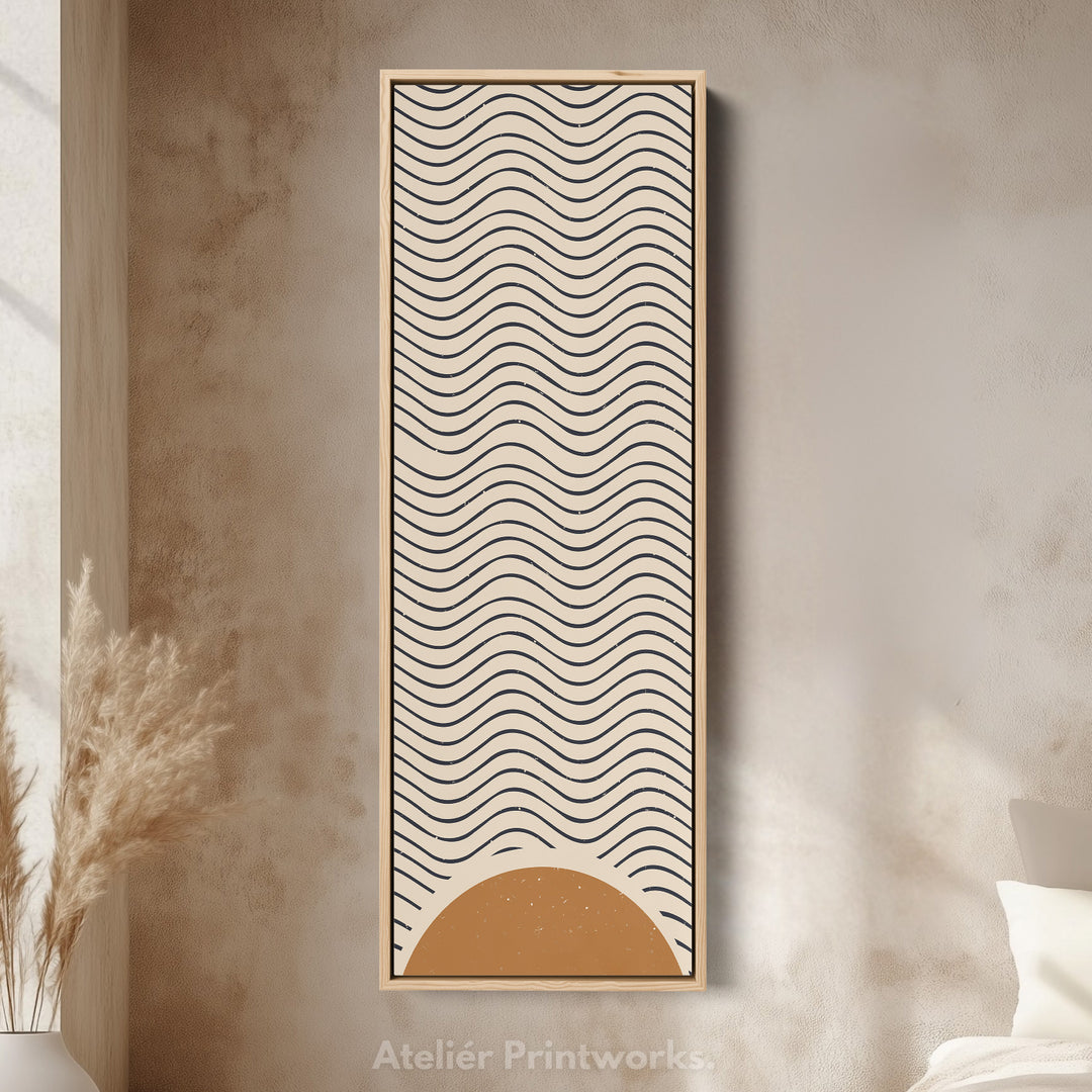 Art mural sur toile encadrée longue Minimaliste Vagues du lever de soleil pour couloir ou espace de méditation