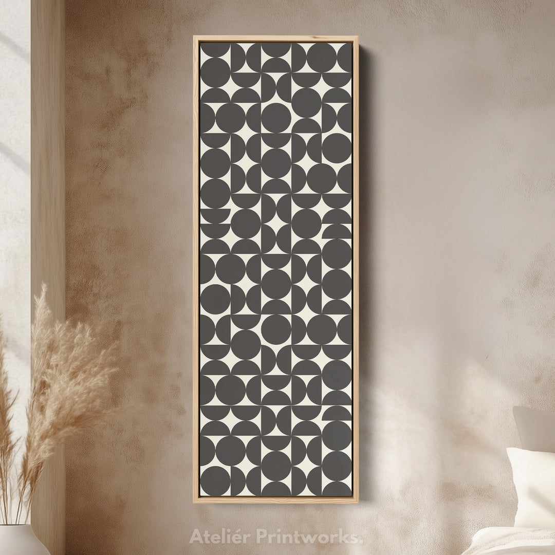 Retro Circle Grid Long Vertical Framed Canvas for Modern Living Room or Hallway