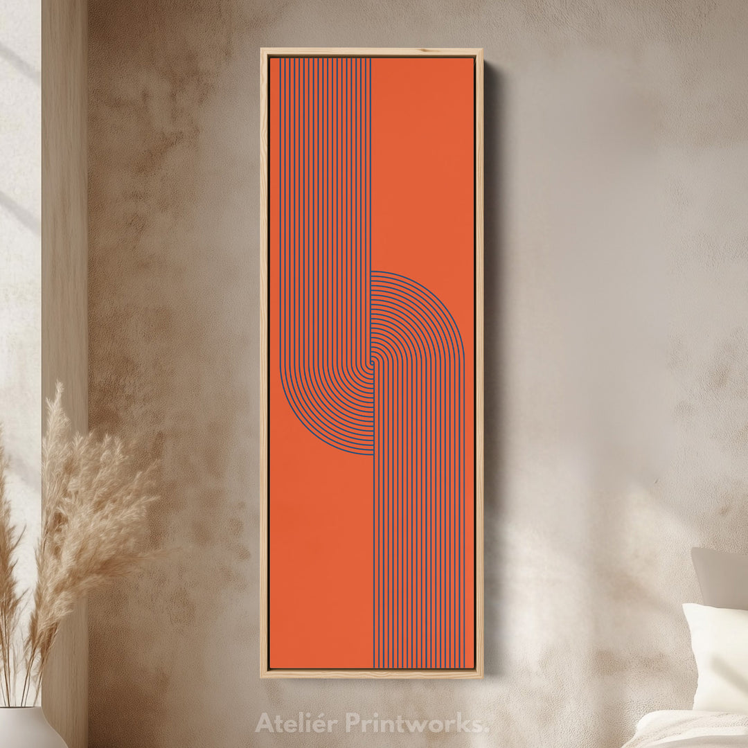 Retro Red and Blue Lines Long Vertical Canvas Wall Art for Living Room or Studio