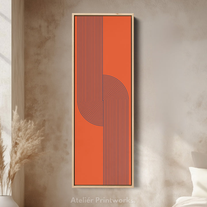 Retro Red and Blue Lines Long Vertical Canvas Wall Art for Living Room or Studio