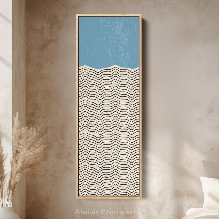 Modern Sunrise Waves Yellow Vertical Framed Canvas Wall Art for Hallway or Bedroom