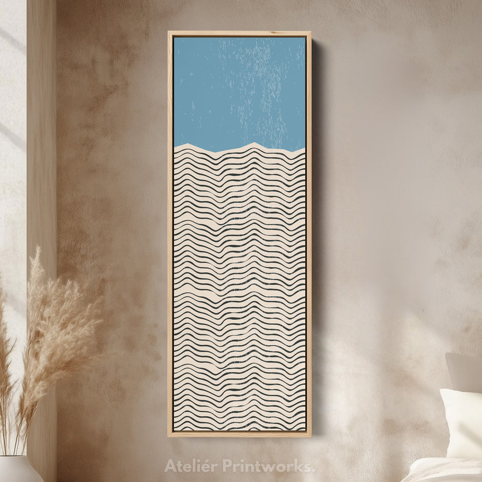 Modern Sunrise Waves Yellow Vertical Framed Canvas Wall Art for Hallway or Bedroom
