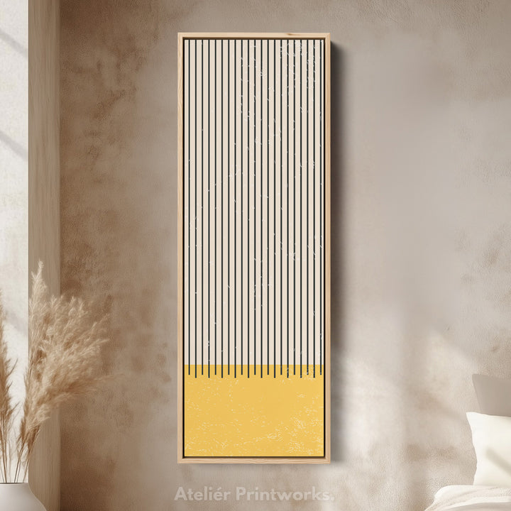 Golden Sun and Stripes Vertical Framed Canvas Wall Art for Living Room or Hallway