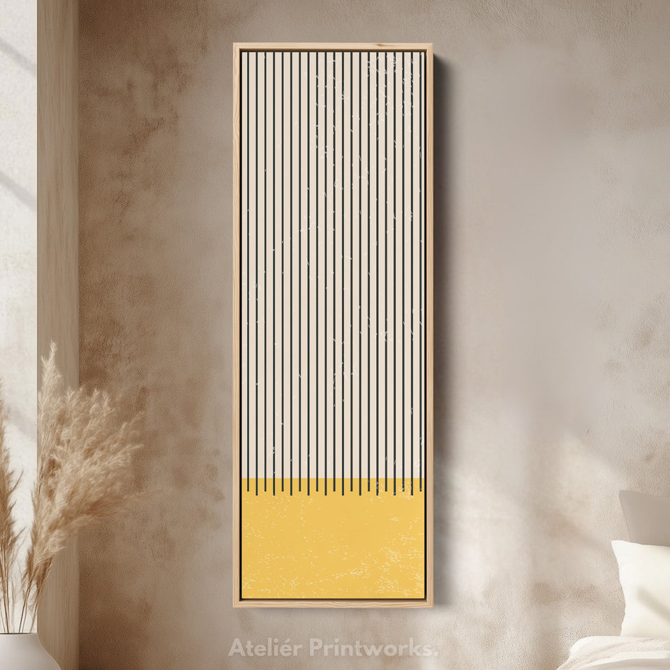 Golden Sun en Strepen Verticale Ingelijste Canvas Muurdecoratie voor Woonkamer of Gang