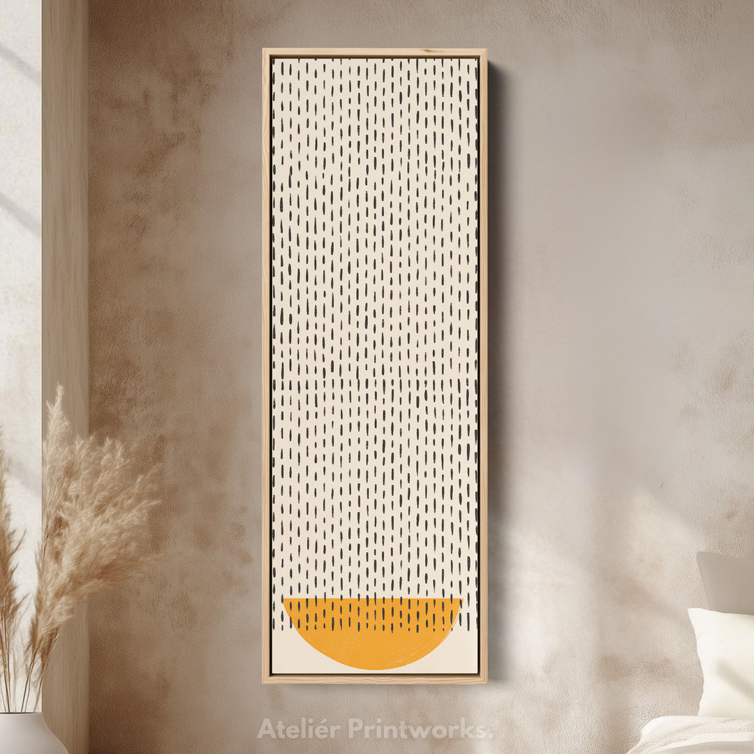 Minimalist Orange Half Circle Vertical Framed Canvas Wall Art for Hallway or Bedroom