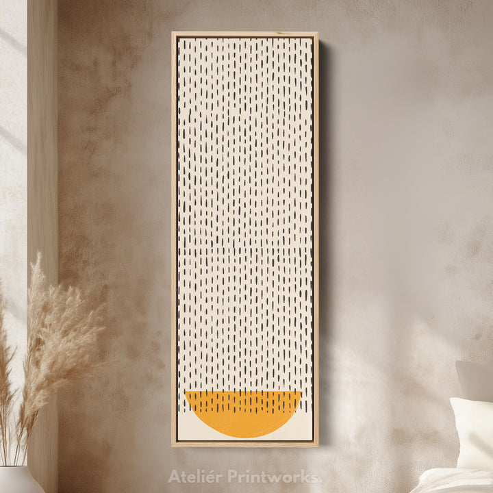 Minimalist Orange Half Circle Vertical Framed Canvas Wall Art for Hallway or Bedroom