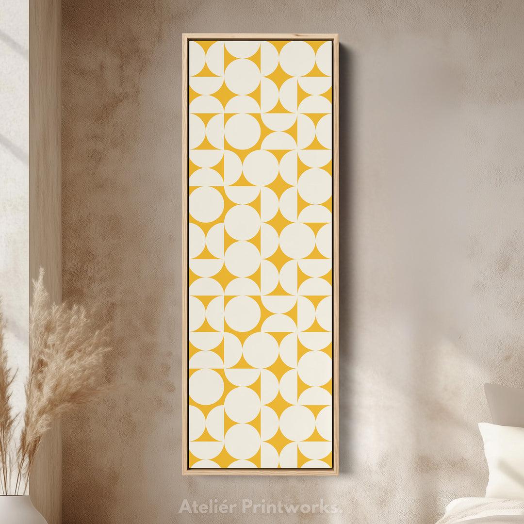 Geometric Mustard Circles Vertical Framed Canvas Wall Art for Living Room or Office